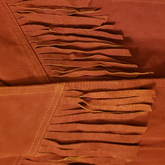 Vintage Avon Fashions Red Fringed Suede 80s 90s Leather Collar Jacket ❤ - Picture 4 of 14